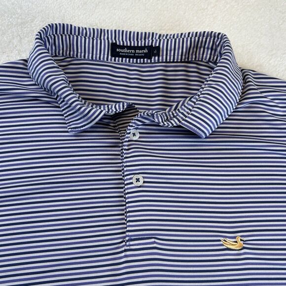 Southern Marsh Mens Performance Golf Polo Shirt Purple Stripe Size XL - Picture 1 of 7